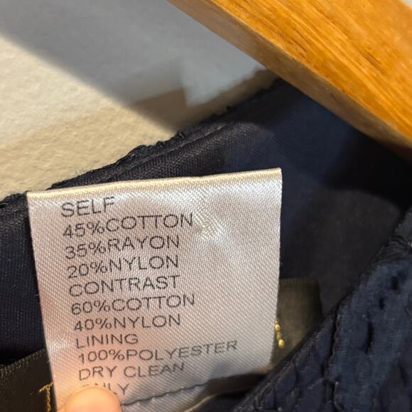 Tadashi Shoji Navy & White Crocheted Lace Shift Dress - size 10 - Picture 5 of 5